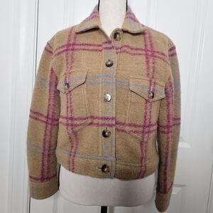 Wilfred Tan and Pink Plaid Teddy Jacket